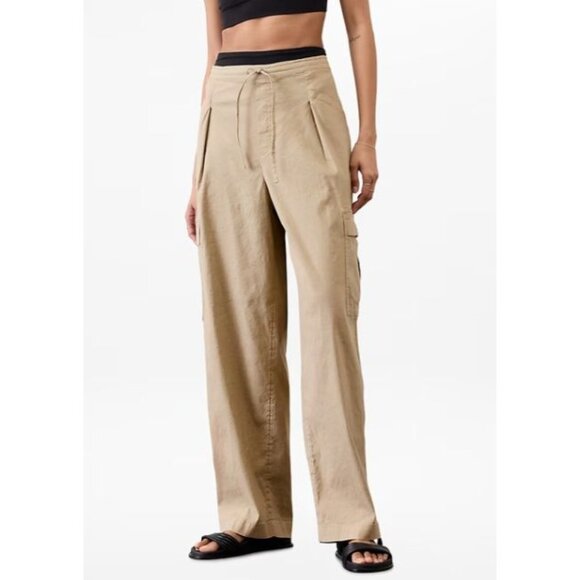 Athleta Black Linen Blend Paradise Relaxed Straight Leg Cargo Pant XS - Picture 2 of 8